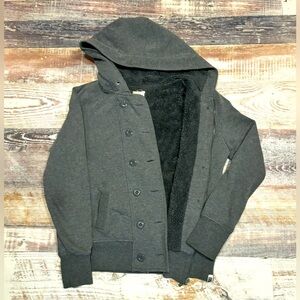 Gray Roxy Fleece Lined Hoodie Jacket, Button & Zip up